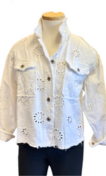 Zenara Embroidered Eyelet Jacket in White