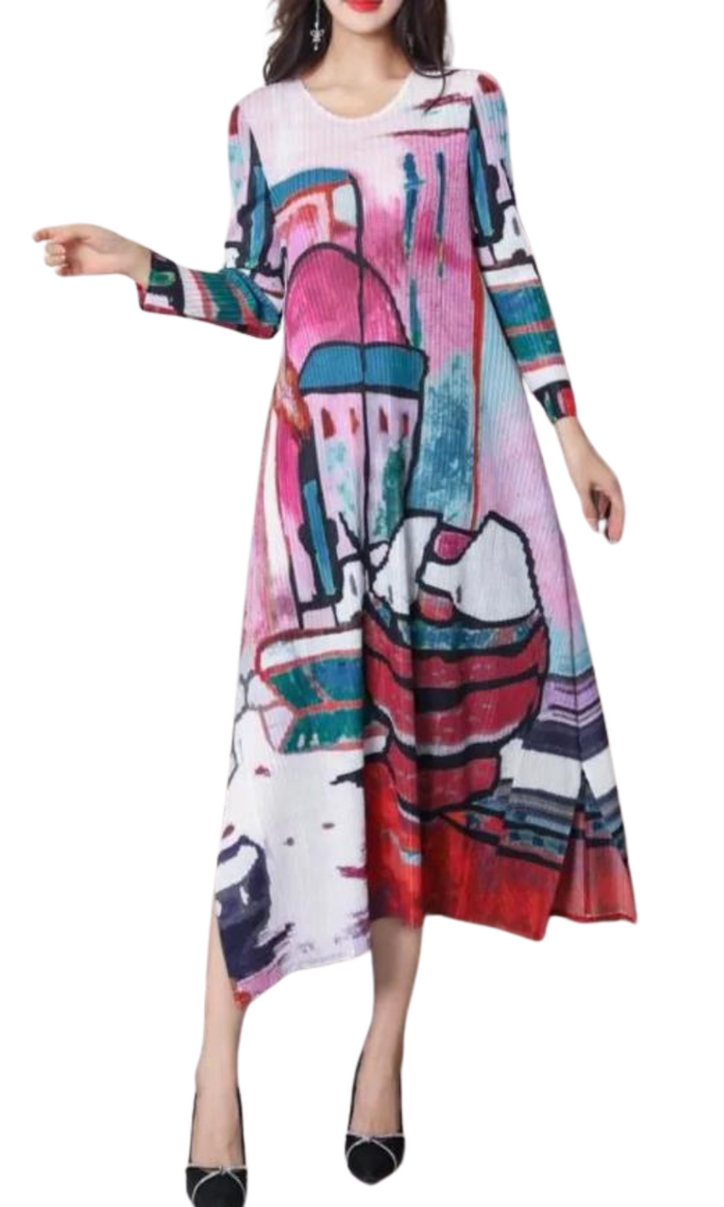 Vanite Couture Pleated Castle Dress in Pink