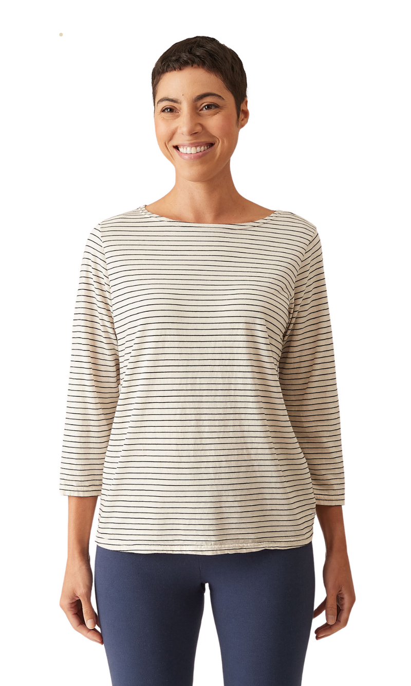 Cut Loose 3/4 Sleeve Cotton/Rayon Boatneck in White