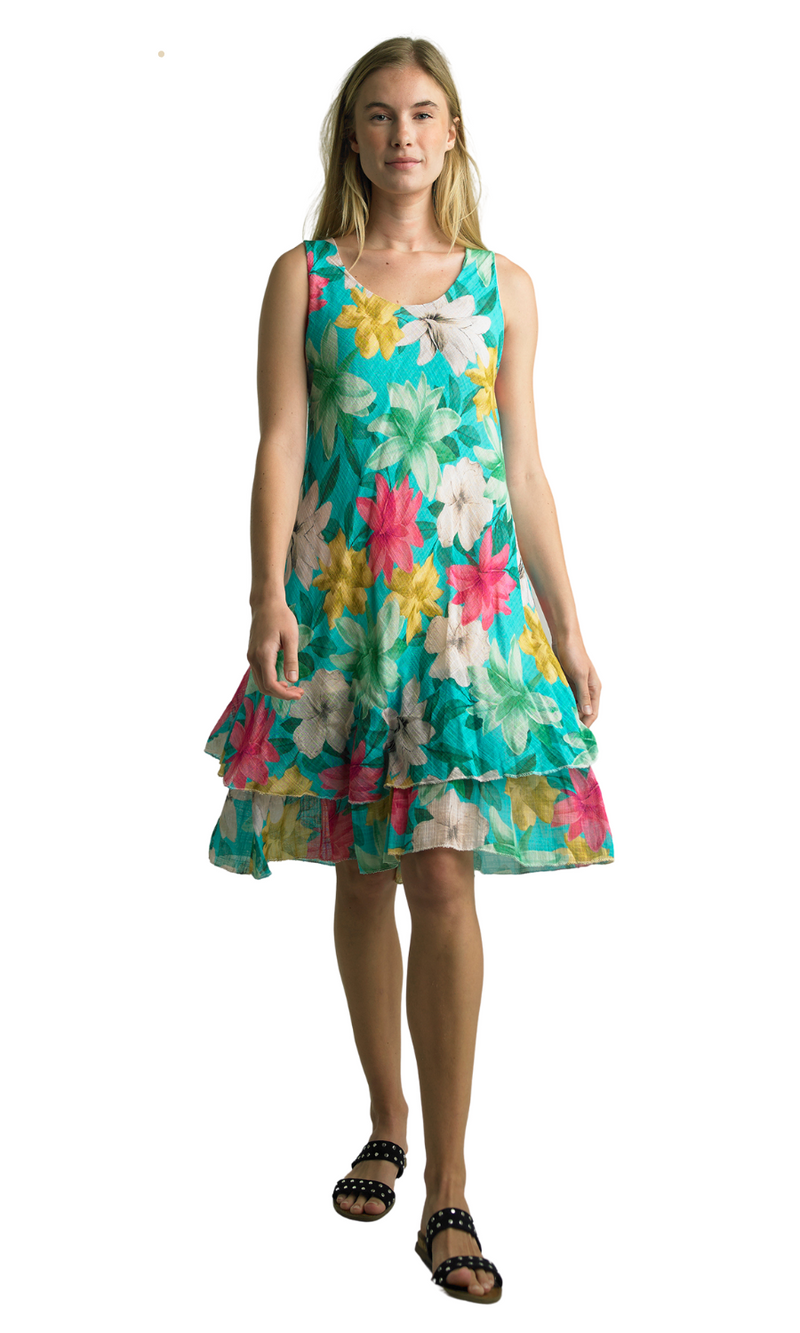 Tempo Paris Gauze Tiered Dress in Turquoise