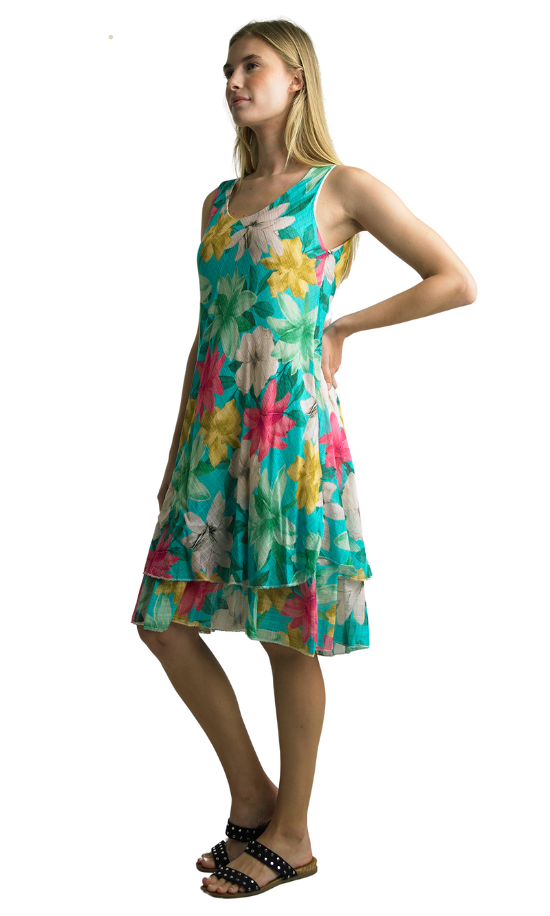 Tempo Paris Gauze Tiered Dress in Turquoise