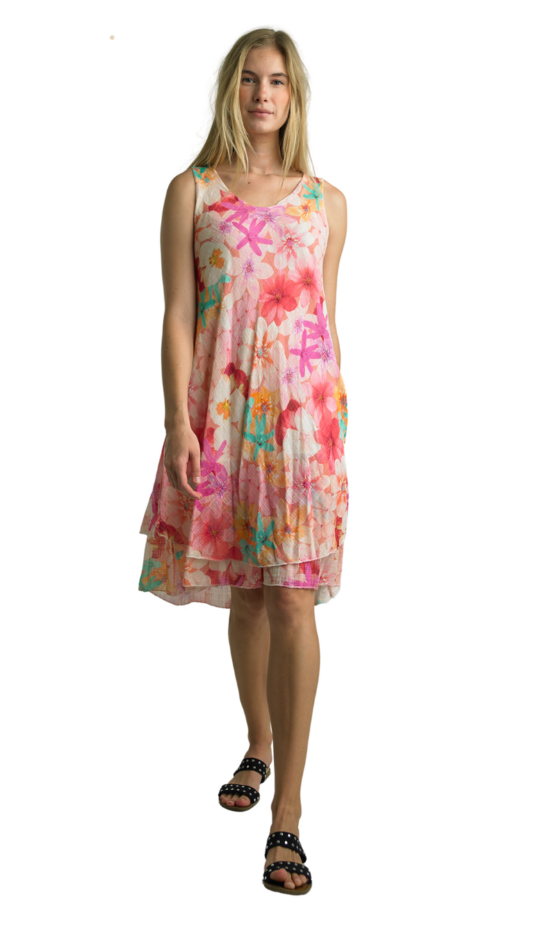 Tempo Paris Gauze Tiered Dress in Pink