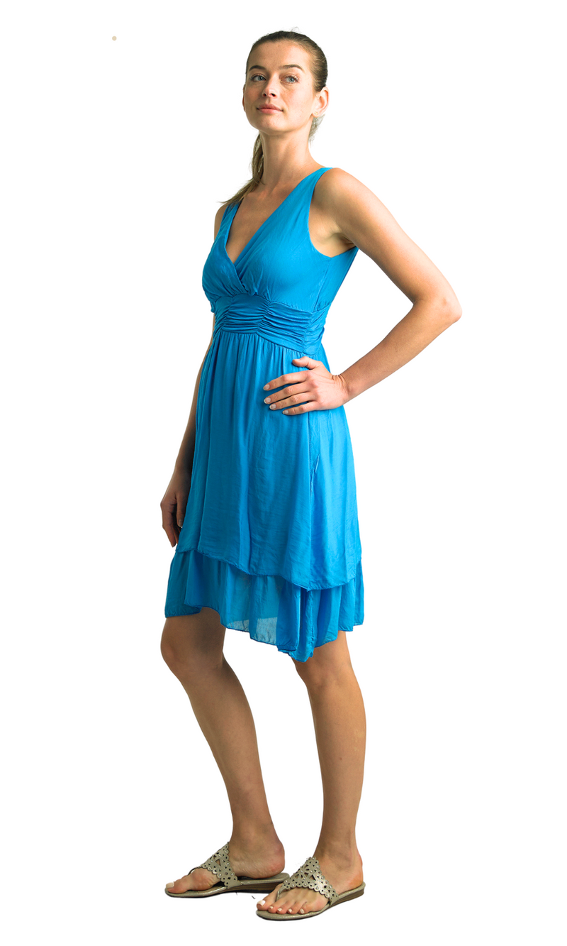 Tempo Paris Tiered Silk/Rayon Dress in Turquoise