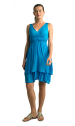 Tempo Paris Tiered Silk/Rayon Dress in Turquoise