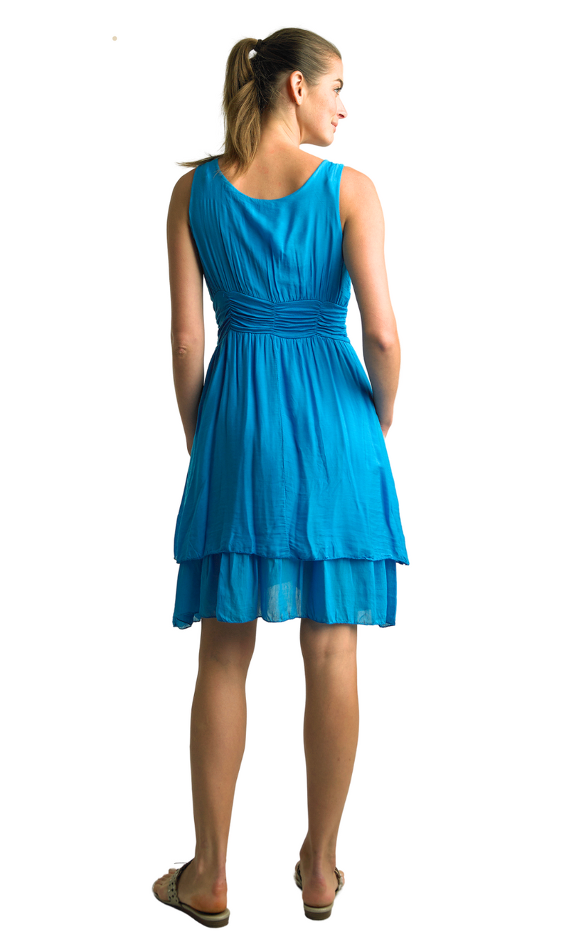 Tempo Paris Tiered Silk/Rayon Dress in Turquoise