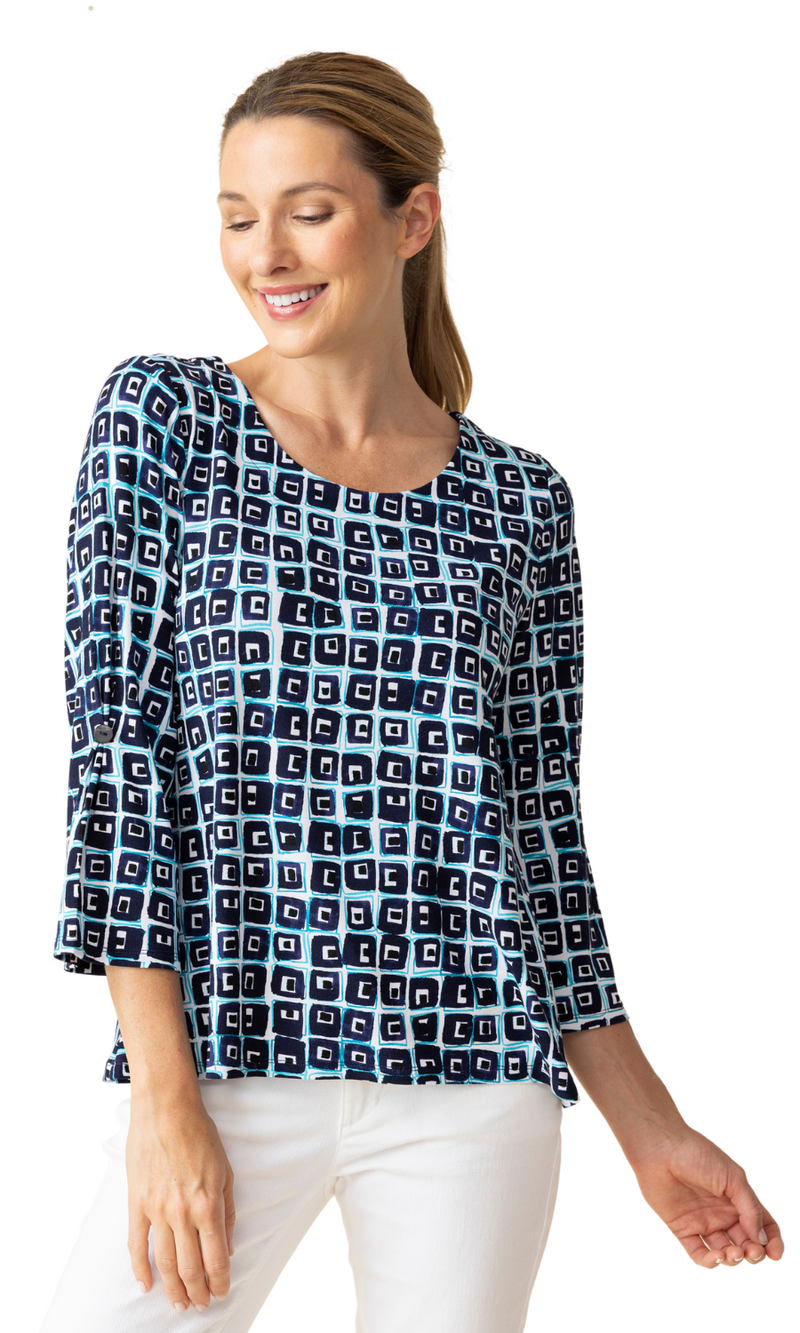 Habitat Core Travel Cubism Pleated Sleeve Tee in Navy