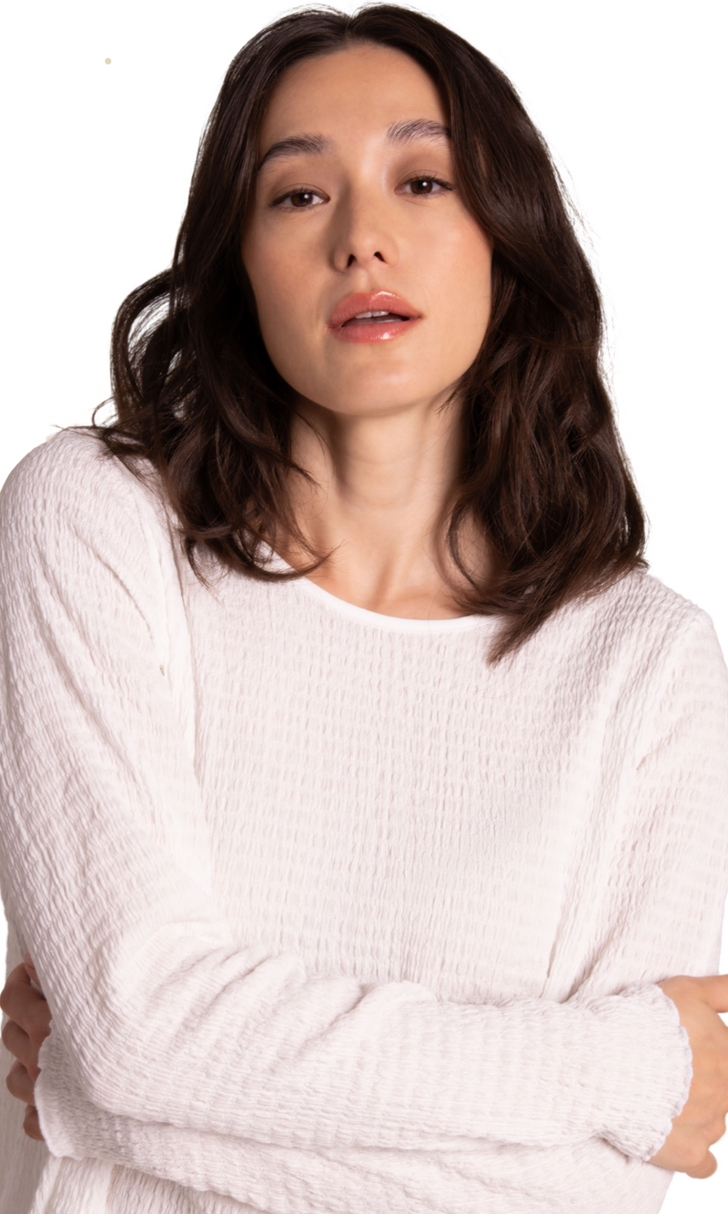 Sympli Pop Crew Neck Top in White