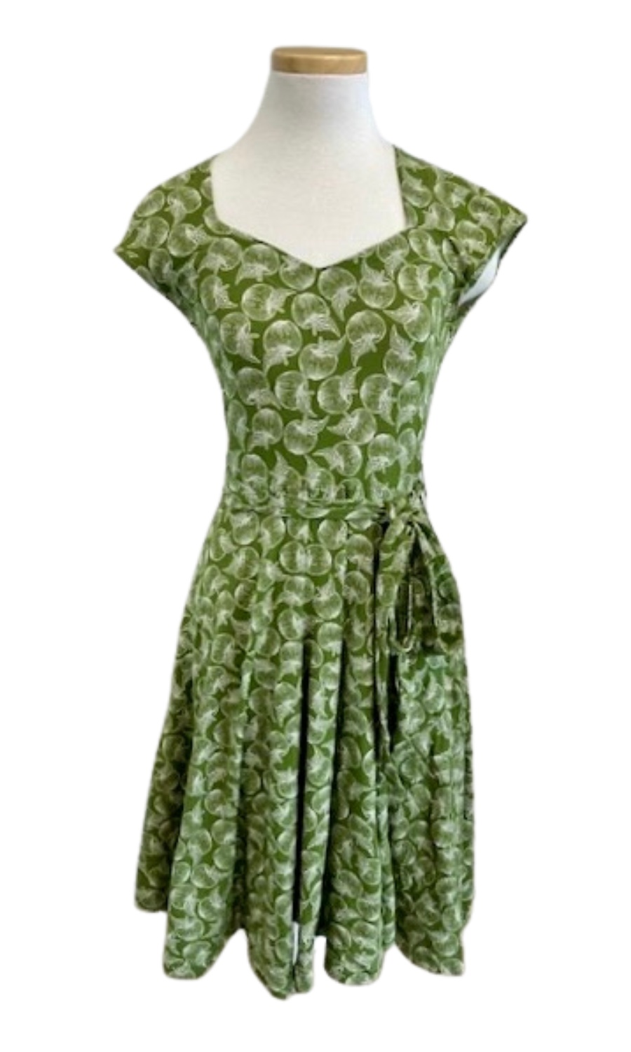 green leaf summer dress Kelly Green and Cream Tropical Leaf Print Midi Dress