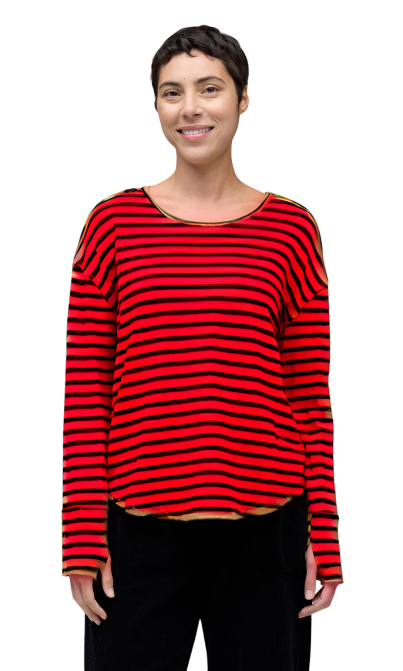 Cut Loose Stripe Thumbhole Fleece Top in Roulette