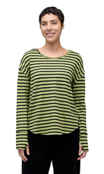 Cut Loose Stripe Thumbhole Fleece Top in Frog