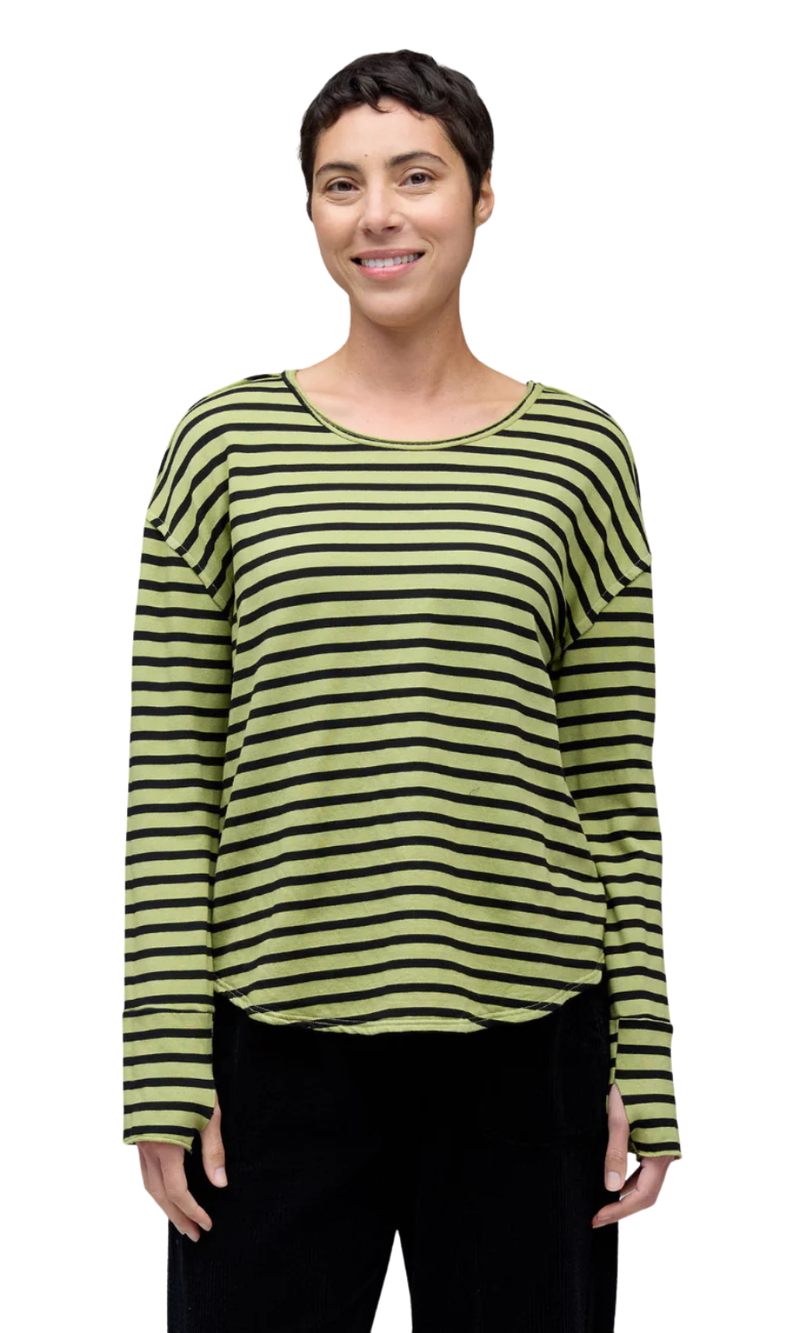 Cut Loose Stripe Thumbhole Fleece Top in Frog