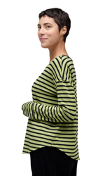 Cut Loose Stripe Thumbhole Fleece Top in Frog