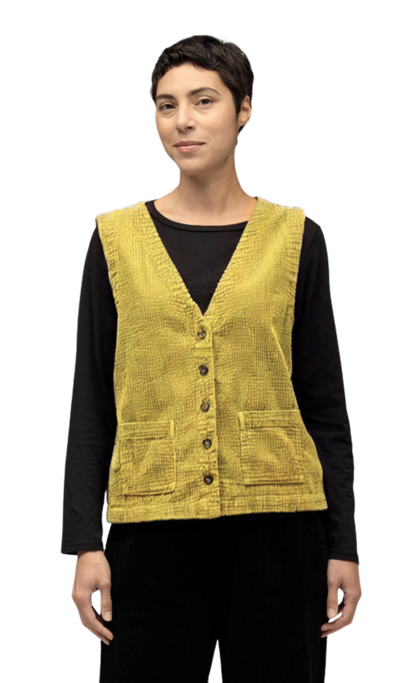Cut Loose Lux Cord V Neck Vest in Mustard Seed