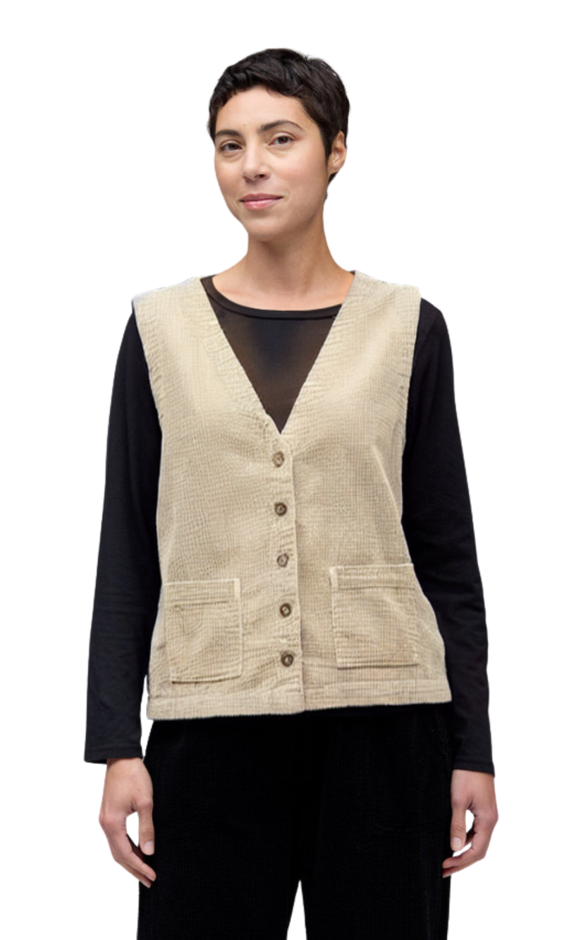 Cut Loose Lux Cord V Neck Vest in Moonbeam