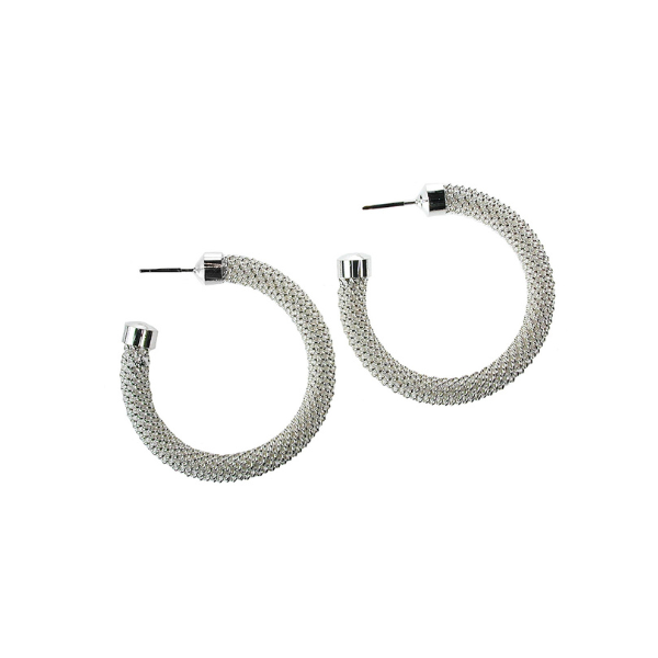 Erica Zap Large Mesh Hoop Earrings in Silver