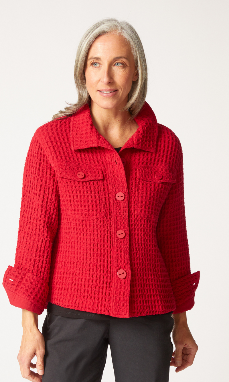 Habitat Washed Honeycomb Shacket in Ruby