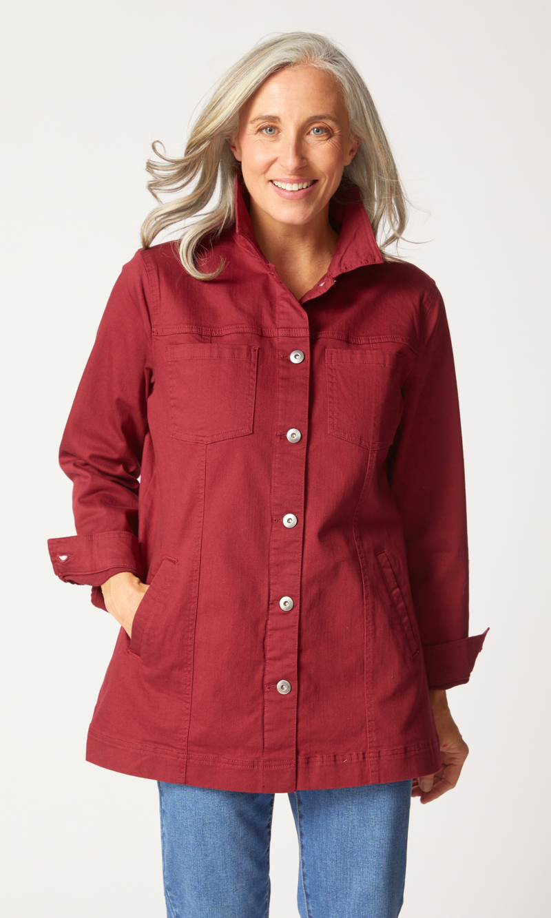 Habitat Stretch Denim Boyfriend Jacket in Wine