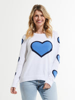 Zaket & Plover Heart Sweater in White with Blue