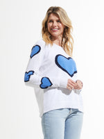 Zaket & Plover Heart Sweater in White with Blue