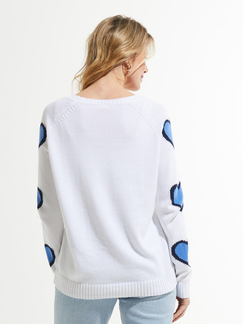 Zaket & Plover Heart Sweater in White with Blue