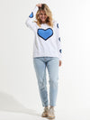 Zaket & Plover Heart Sweater in White with Blue