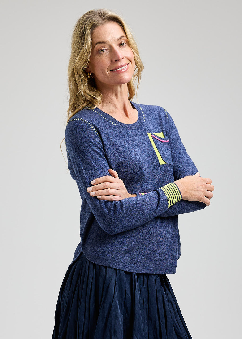 Zaket & Plover Pocket Sweater in Denim - Harper Greer