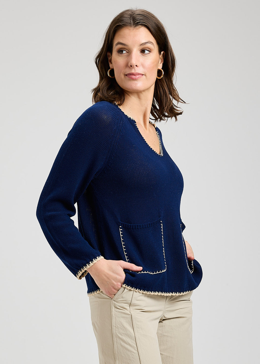 Zaket & Plover Pocket Aline Sweater in Navy - Harper Greer