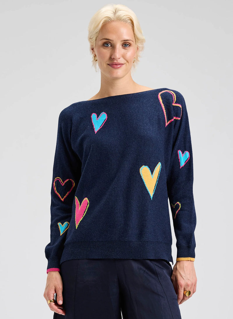 Zaket & Plover Intarsia Hearts Sweater in Dark Denim