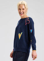 Zaket & Plover Intarsia Hearts Sweater in Dark Denim