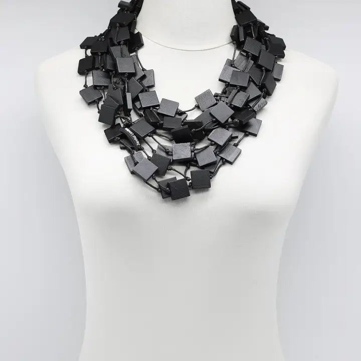 Jianhui London Recycled Wood Squares Necklace in Black