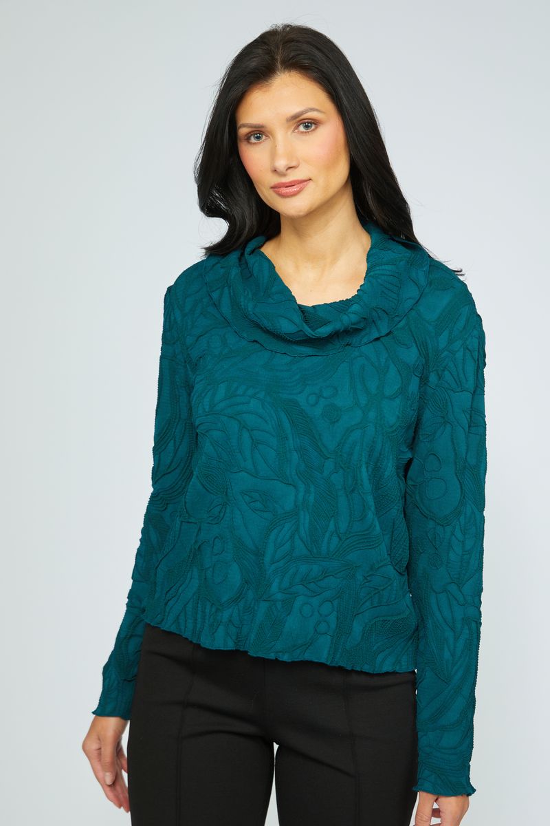 Olivia Sculpted Floral Embossed Cowl in Marine