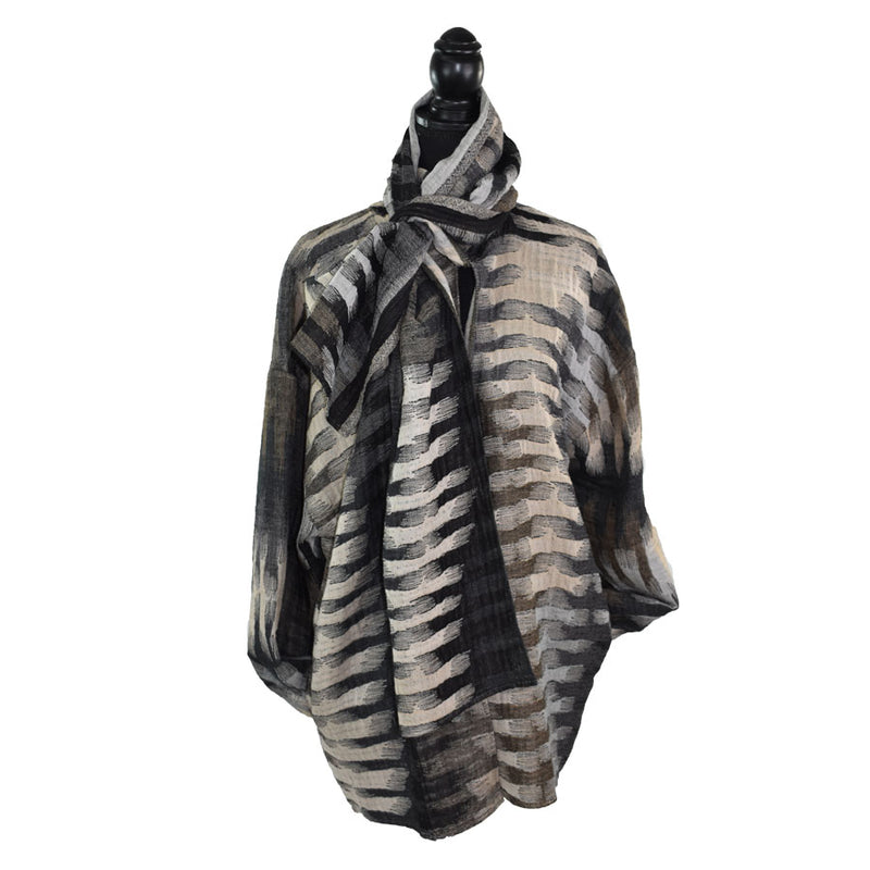 Dupatta Zipper Head Sweater Jacket Wrap Coat with Scarf in Grey