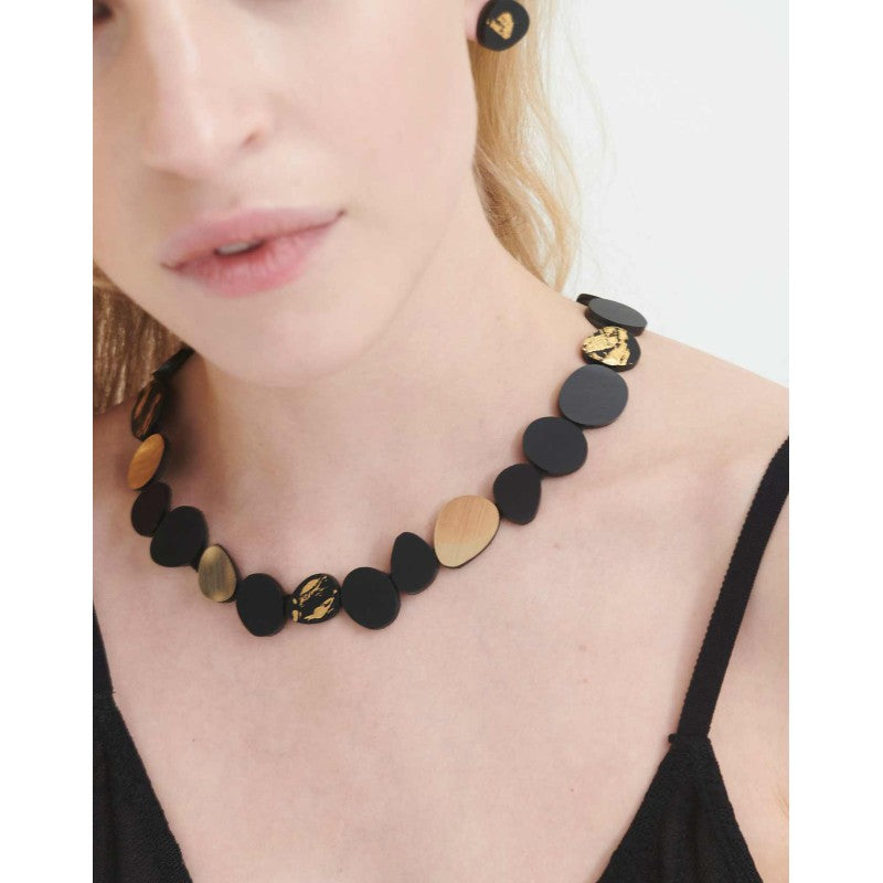 Iskin Sisters Abstraction Necklace in Black and Gold