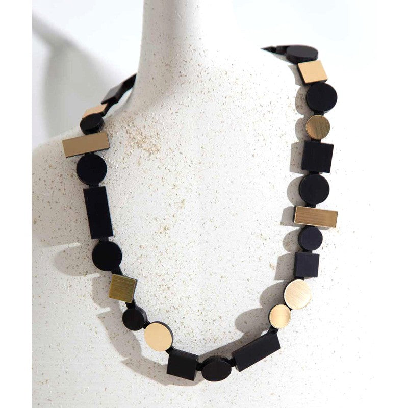 Iskin Sisters Bauhaus Necklace in Black/Gold