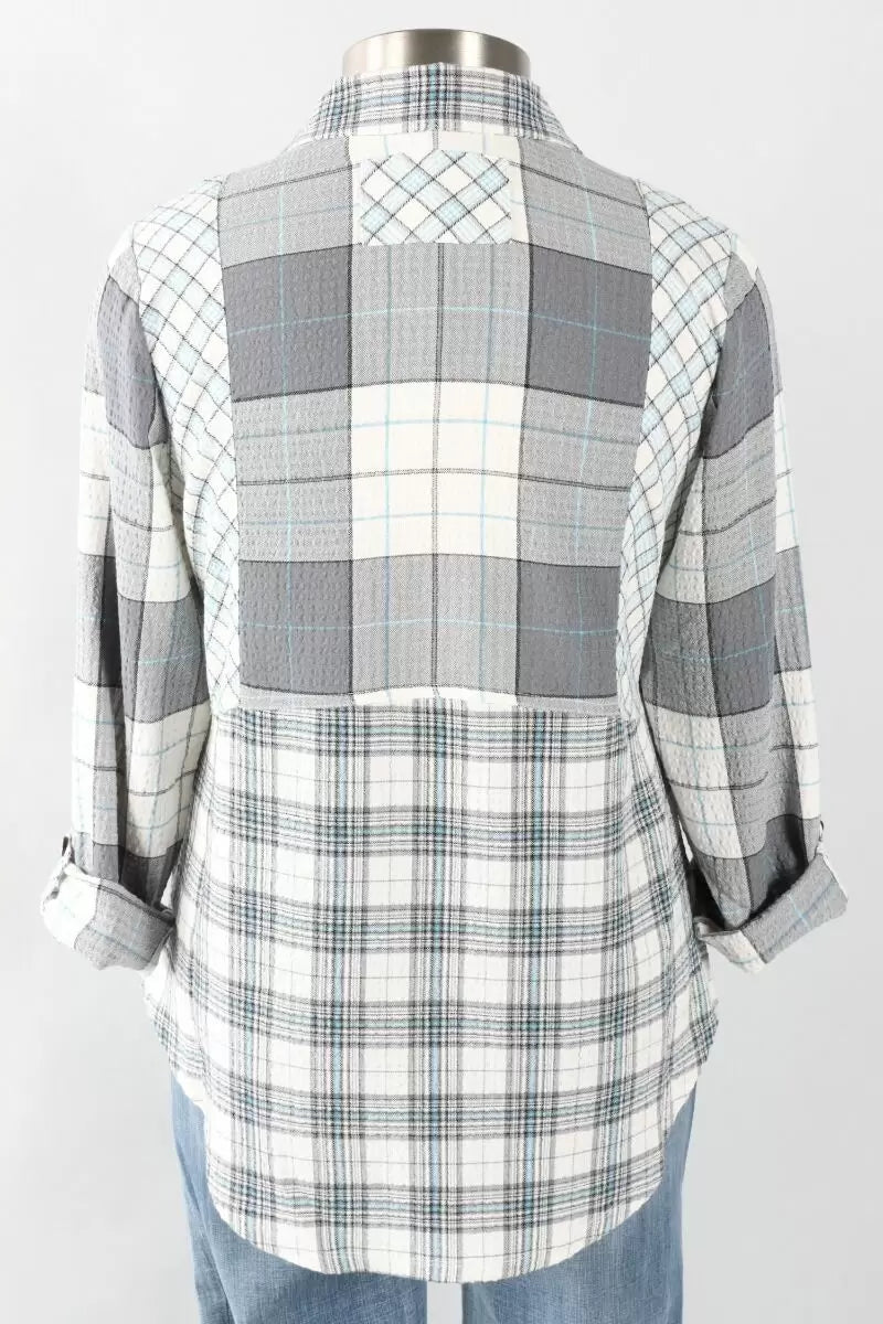 Habitat Girl Gone Plaid Boyfriend Shirt in Winter White