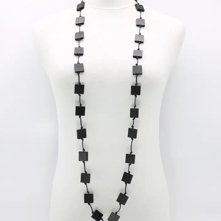 Jianhui London Recycled Wood Squares Necklace in Black