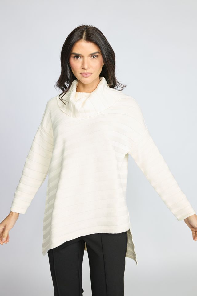 OLIVIA BY HABITAT STATEMENT RIB DIAGONAL TURTLENECK IN IVORY - Harper Greer