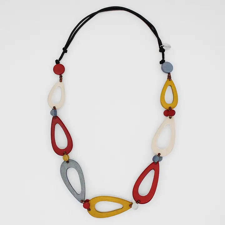 Earthy Tones Teardrop Wood Loop Statement Necklace