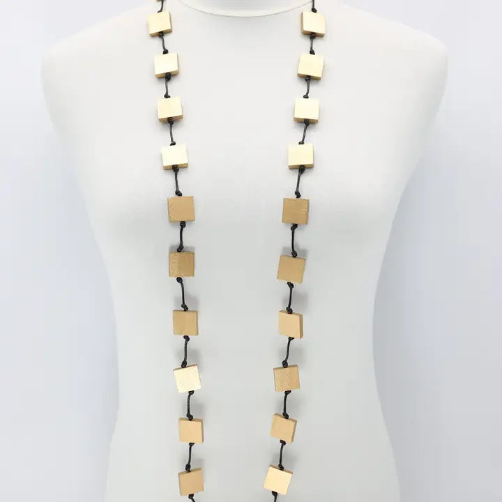 Jianhui London Recycled Wood Squares Necklace in Gold