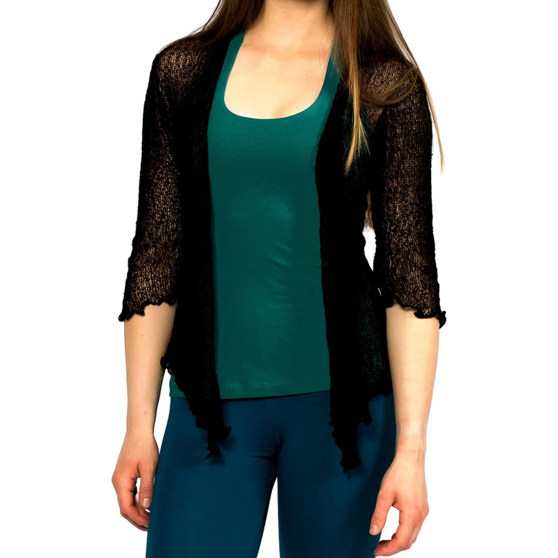Knit Sheer Cardigan Shrug in Black