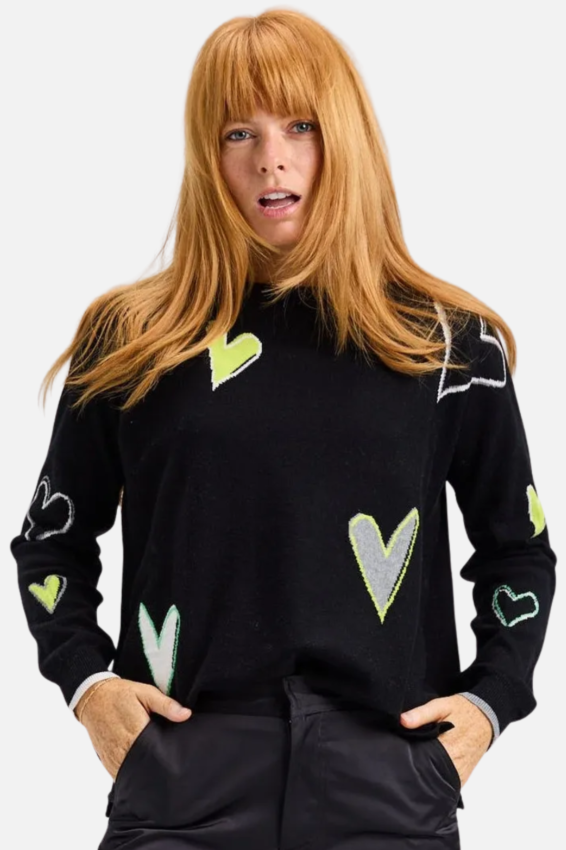 Zaket & Plover Intarsia Hearts Sweater in Black