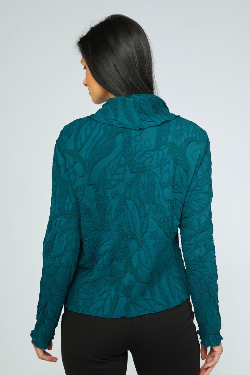 Olivia Sculpted Floral Embossed Cowl in Marine