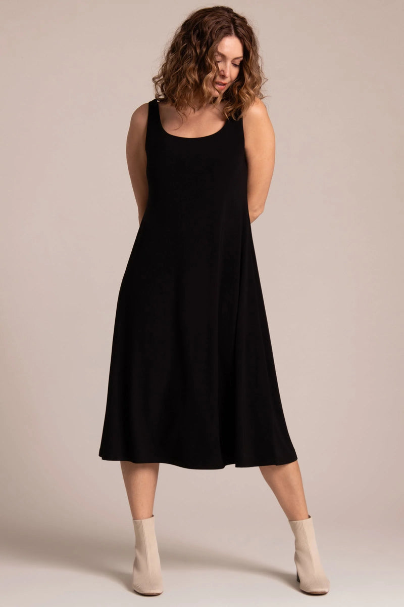 Sympli Square Neck Fit & Flare Dress in Black