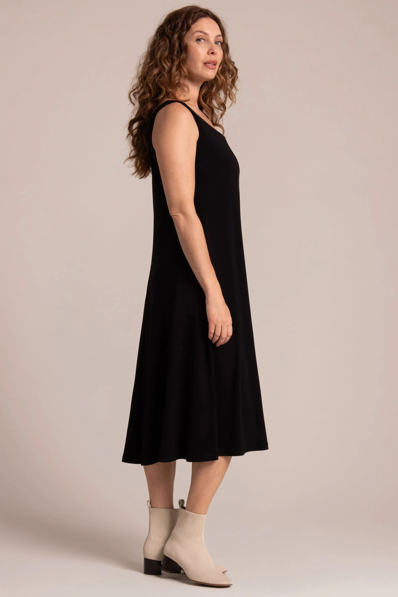 Sympli Square Neck Fit & Flare Dress in Black