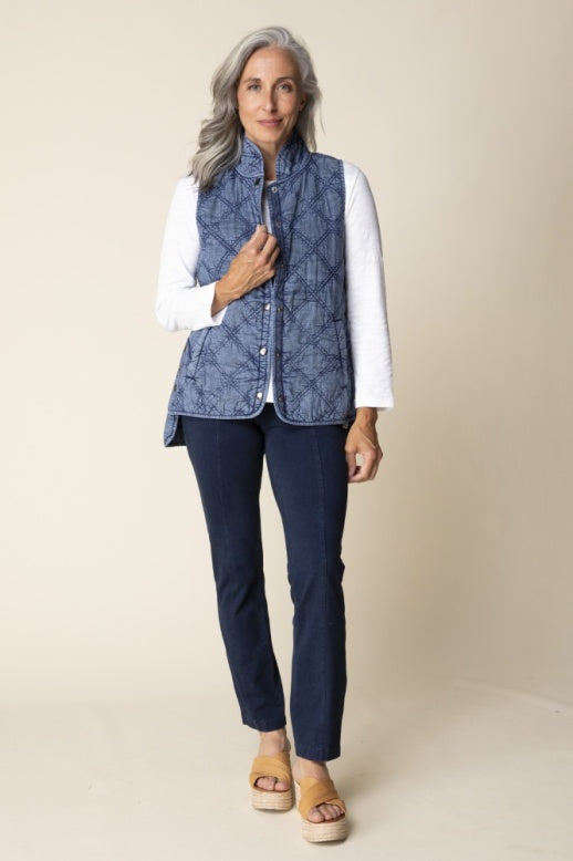Habitat Washed Quilt Cotton Vest in Indigo - Harper Greer