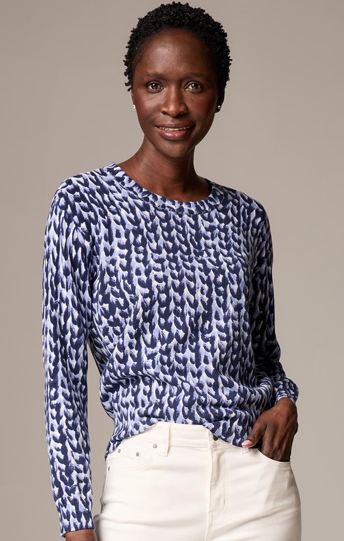 Nic + Zoe Knit Stitch Pure Cotton Sweater in Blue Multi