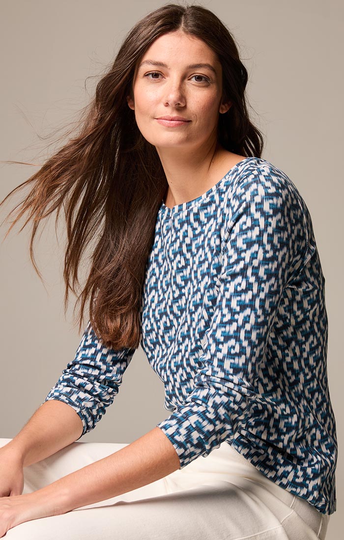 Nic + Zoe Long Sleeve Printed Boat Tee