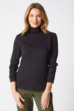Habitat Cozy Rib Ruched Turtleneck in Black